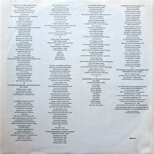 Jennifer Warnes - Famous Blue Raincoat (The Songs Of Leonard Cohen) | Ariola (208 418) - 6