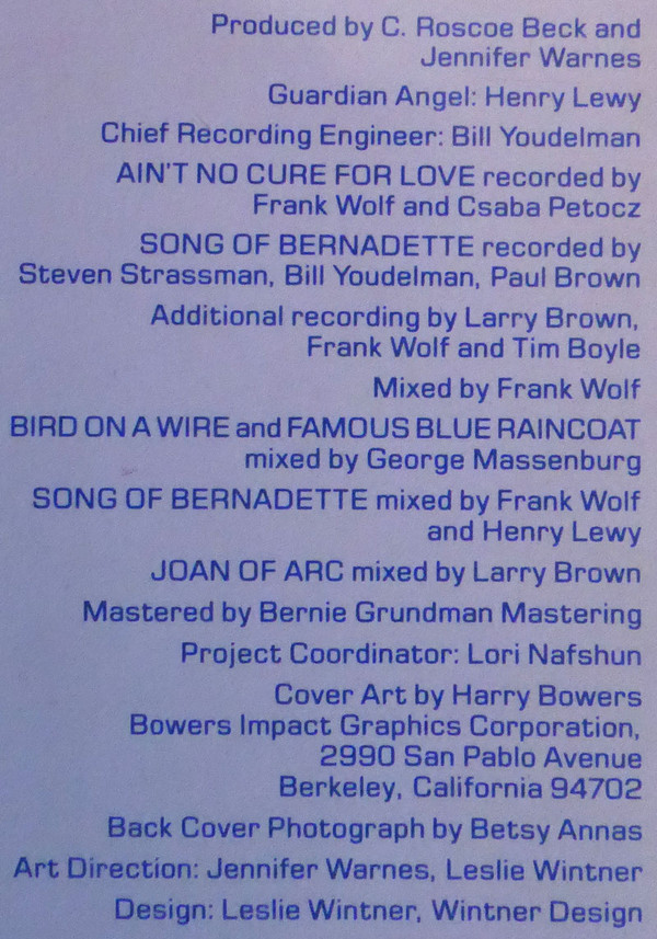 Jennifer Warnes - Famous Blue Raincoat (The Songs Of Leonard Cohen) | Ariola (208 418) - 8