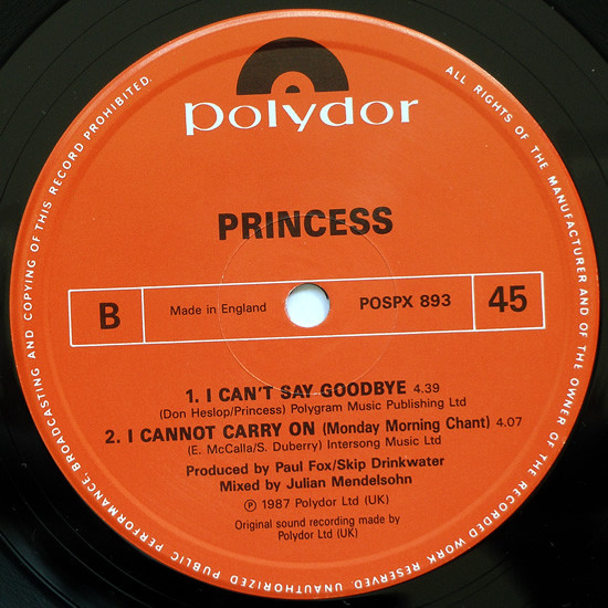 Princess - I Cannot Carry On | Polydor (POSPX 893) - 4
