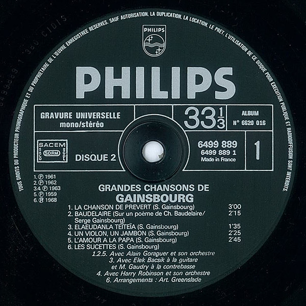 Serge Gainsbourg - La Chanson De Prévert | Philips (6620 016) - 8