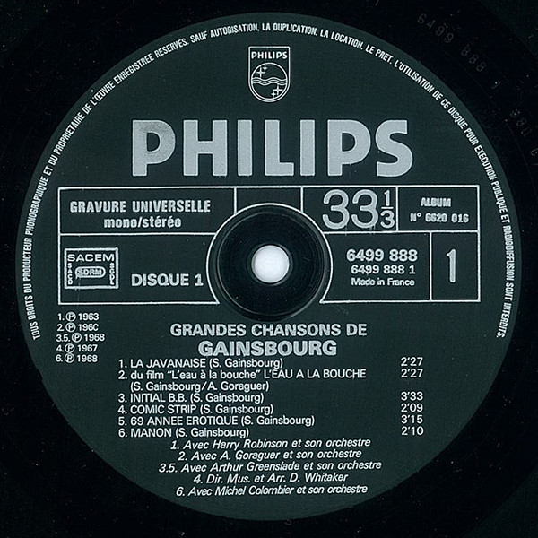 Serge Gainsbourg - La Chanson De Prévert | Philips (6620 016) - 6