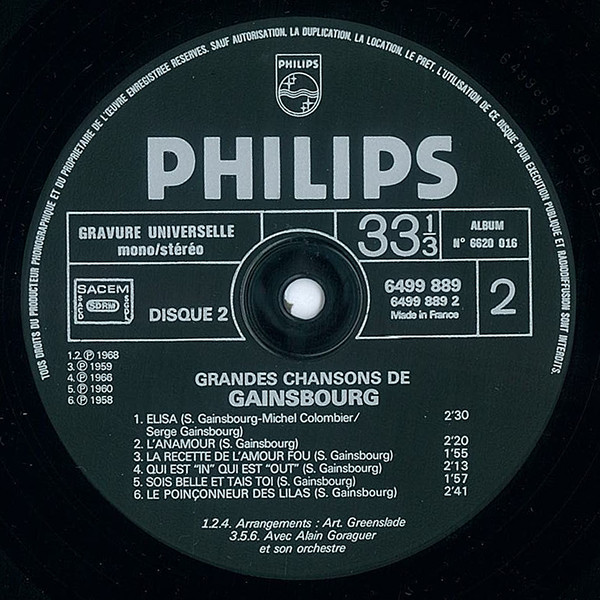 Serge Gainsbourg - La Chanson De Prévert | Philips (6620 016) - 9