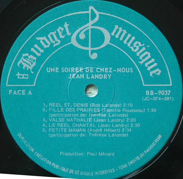 Jean Landry - Une Soirée De Chez Nous | Budget Musique (BB-9037) - 3 Jean Landry - Une Soirée De Chez Nous | Budget Musique (BB-9037) - 3