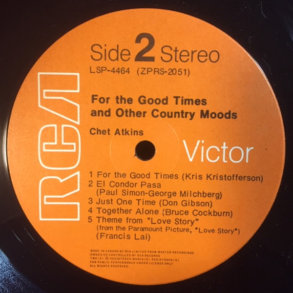 Chet Atkins - For The Good Times And Other Country Moods | RCA Victor (LSP-4464) - 4 Chet Atkins - For The Good Times And Other Country Moods | RCA Victor (LSP-4464) - 4