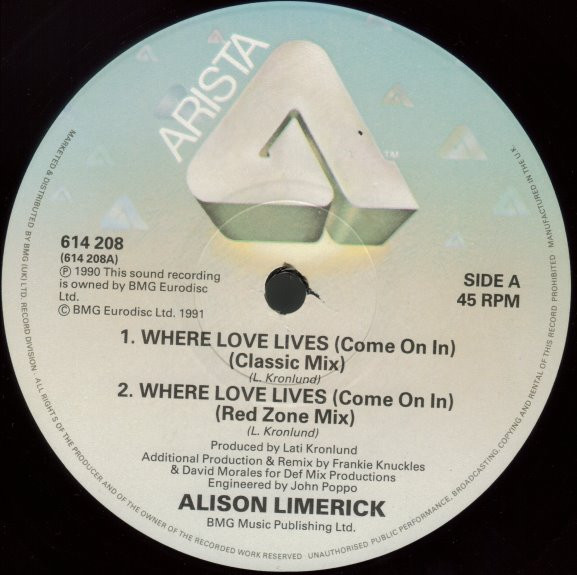 Alison Limerick - Where Love Lives (Come On In) | Arista (614 208) - 3