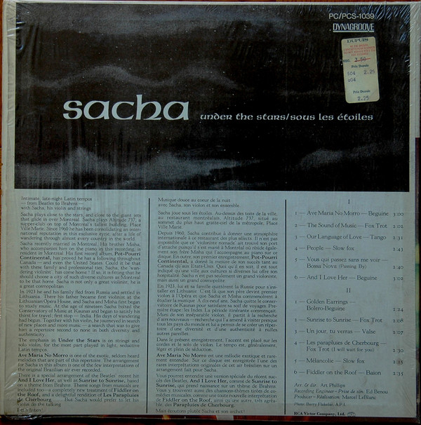 Sacha - Sous Les Étoiles / Under The Stars | RCA Victor (PCS-1039) - 2 Sacha - Sous Les Étoiles / Under The Stars | RCA Victor (PCS-1039) - 2