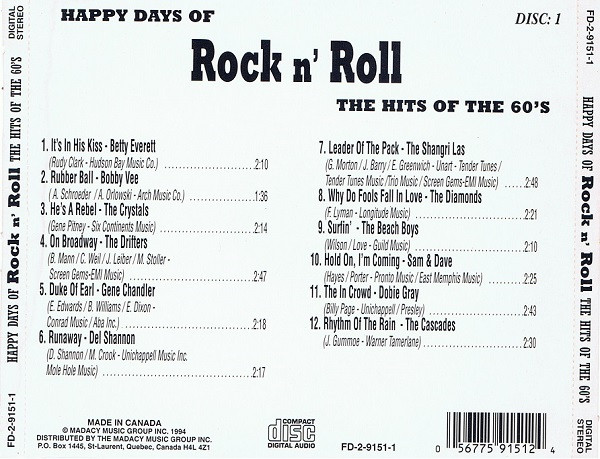 Various - Happy Days Of Rock N' Roll: The Hits Of The 60's | Not On Label (FD-2-9151-1) - 4 Various - Happy Days Of Rock N' Roll: The Hits Of The 60's | Not On Label (FD-2-9151-1) - 4