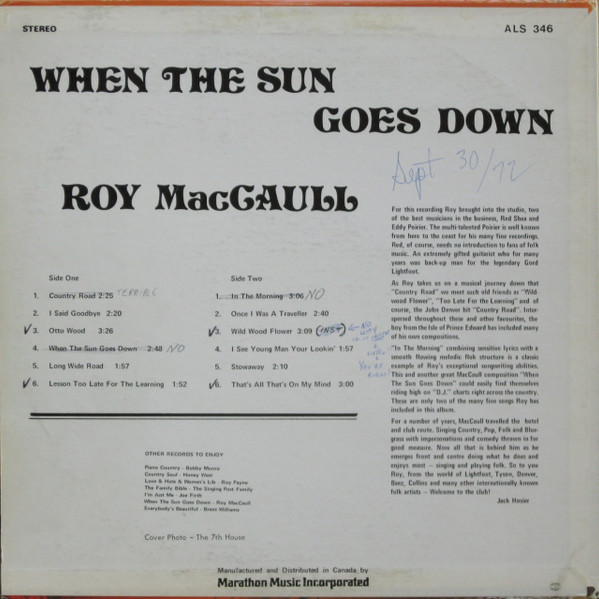 Roy MacCaull - When The Sun Goes Down | Marathon (ALS-346) - 2 Roy MacCaull - When The Sun Goes Down | Marathon (ALS-346) - 2