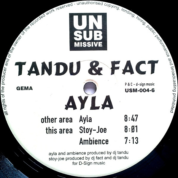DJ Tandu & DJ Fact - Ayla | Unsubmissive Records (USM-004-6) - main