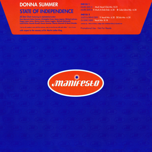 Donna Summer - State Of Independence | Manifesto (INDDJ 1/2) - main Donna Summer - State Of Independence | Manifesto (INDDJ 1/2) - main