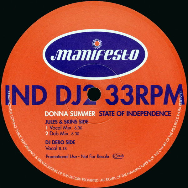 Donna Summer - State Of Independence | Manifesto (INDDJ 1/2) - 5 Donna Summer - State Of Independence | Manifesto (INDDJ 1/2) - 5