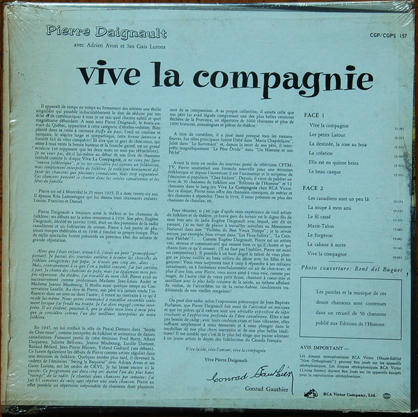 Pierre Daignault - Vive La Compagnie | RCA Victor (CGPS-157) - 2