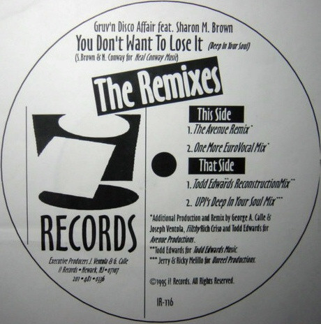Gruv'n Disco Affair Feat. Sharon Brown - You Don't Want To Lose It (The Remixes) | i! Records (IR-116) - 2