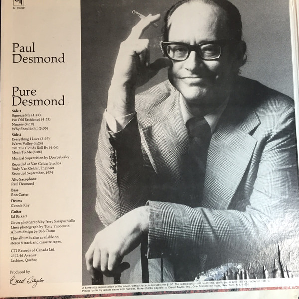 Paul Desmond - Pure Desmond | CTI Records (CTI 6059) - 2 Paul Desmond - Pure Desmond | CTI Records (CTI 6059) - 2