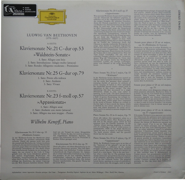 Klaviersonaten Nr. 21 Waldstein-Sonate / Nr. 25 G-Dur / Nr. 23 Appassionata