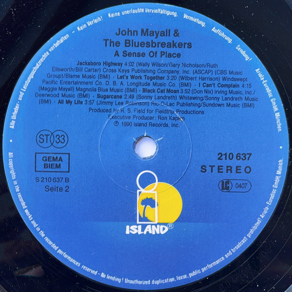 John Mayall & The Bluesbreakers - A Sense Of Place | Island Records (210 637) - 4
