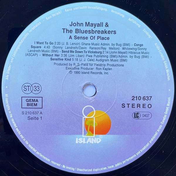 John Mayall & The Bluesbreakers - A Sense Of Place | Island Records (210 637) - 3