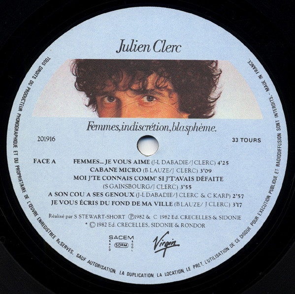 Julien Clerc - Femmes, Indiscrétion, Blasphème. | Virgin (201916) - 3