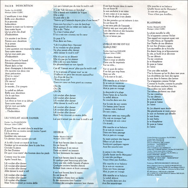 Julien Clerc - Femmes, Indiscrétion, Blasphème. | Virgin (201916) - 6