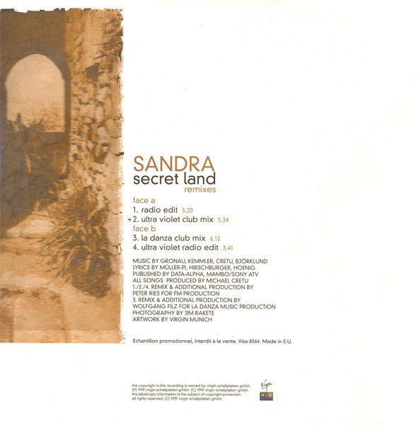 Sandra - Secret Land (Remixes) | Virgin (VISA 8364) - 2