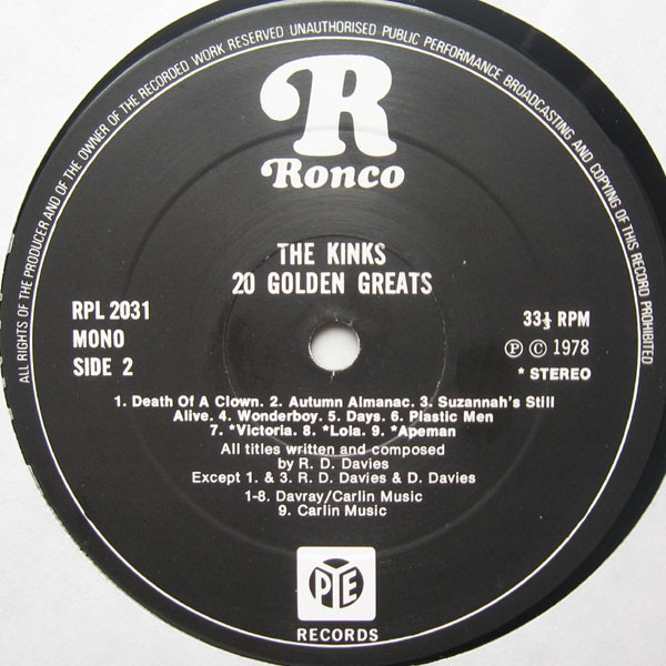 The Kinks - 20 Golden Greats | Ronco (RPL 2031) - 5 The Kinks - 20 Golden Greats | Ronco (RPL 2031) - 5