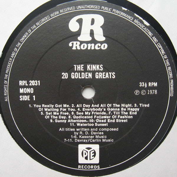 The Kinks - 20 Golden Greats | Ronco (RPL 2031) - 4 The Kinks - 20 Golden Greats | Ronco (RPL 2031) - 4