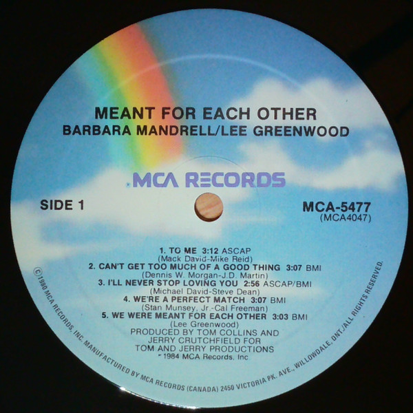 Barbara Mandrell / Lee Greenwood - Meant For Each Other | MCA Records (MCA-5477) - 2