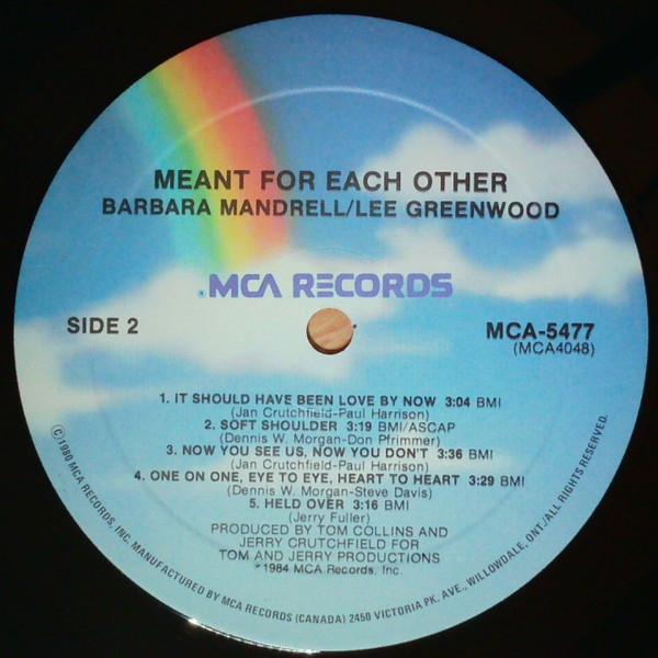 Barbara Mandrell / Lee Greenwood - Meant For Each Other | MCA Records (MCA-5477) - 3