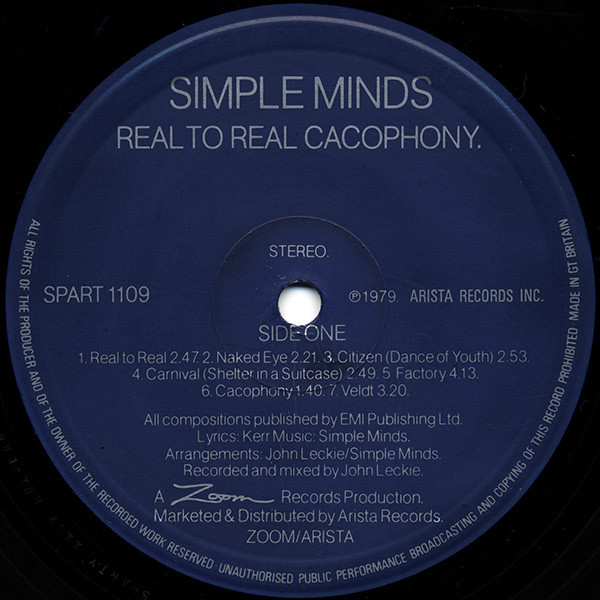Simple Minds - Real To Real Cacophony. | Zoom Records (SPART 1109) - 3 Simple Minds - Real To Real Cacophony. | Zoom Records (SPART 1109) - 3