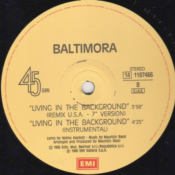 Baltimora - Living In The Background (USA Mix) | EMI (14 1187466) - 3