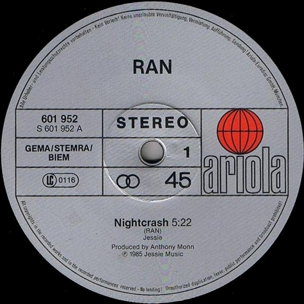 Ran - Nightcrash (Dance Mix) | Ariola (601 952) - 3