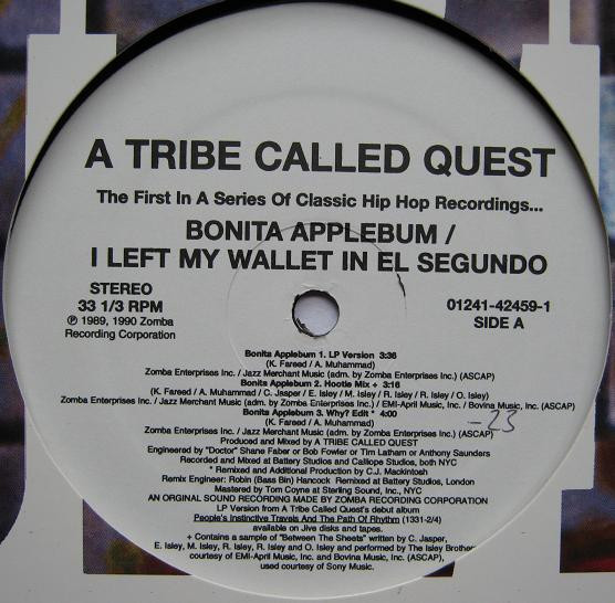A Tribe Called Quest - Bonita Applebum / I Left My Wallet In El Segundo | Jive (01241-42459-1) - 3