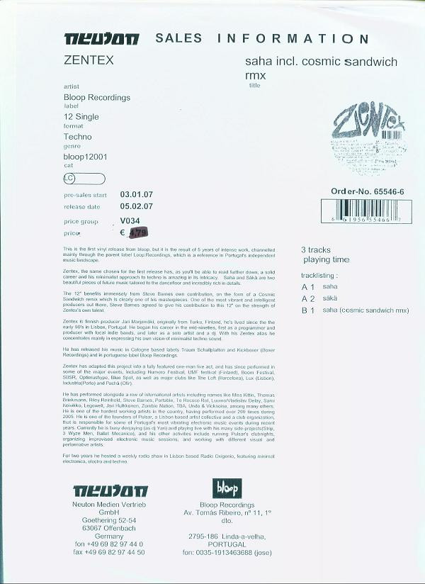 Zentex - Saha | Bloop Recordings (bloop12001) - 3