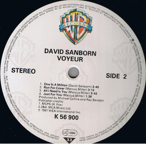 David Sanborn - Voyeur | Warner Bros. Records (WB K 56 900) - 4 David Sanborn - Voyeur | Warner Bros. Records (WB K 56 900) - 4