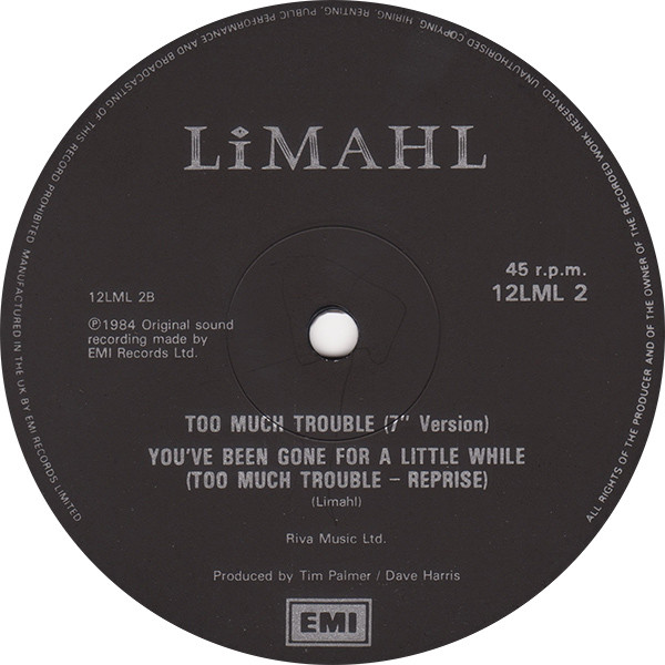 Limahl - Too Much Trouble (Lovers Heartbeat Mix) | EMI (12LML 2) - 4