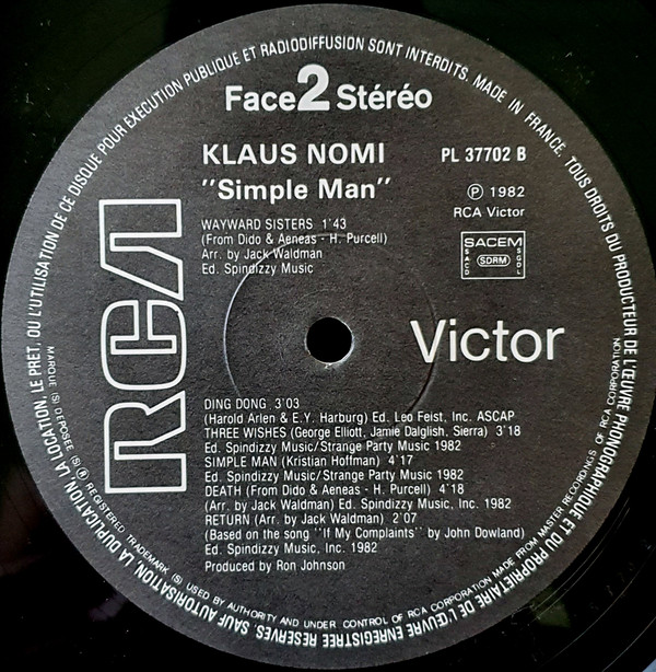 Klaus Nomi - Simple Man | RCA Victor (PL 37702) - 6 Klaus Nomi - Simple Man | RCA Victor (PL 37702) - 6