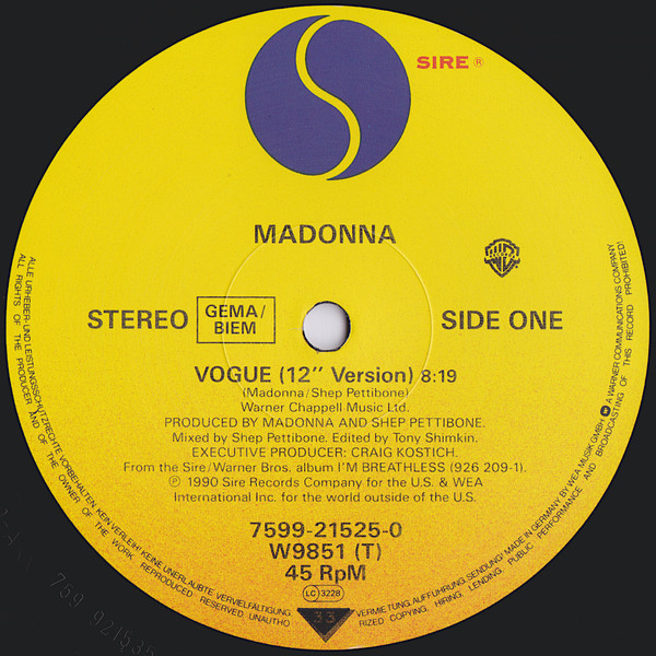 Madonna - Vogue (12" Version) | Sire (7599-21525-0) - 3 Madonna - Vogue (12" Version) | Sire (7599-21525-0) - 3