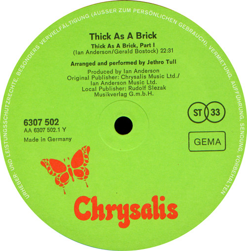 Jethro Tull - Thick As A Brick | Chrysalis (6307 502) - 3