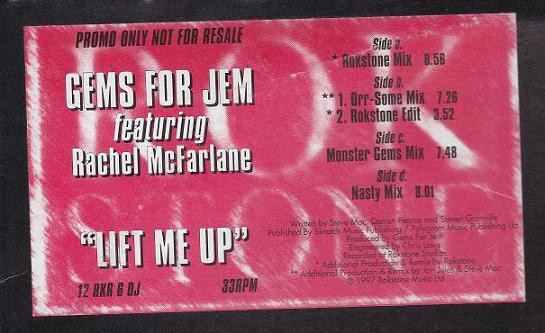 Gems For Jem Featuring Rachel McFarlane - Lift Me Up | Rokstone Records (12 RKR 6 DJ)