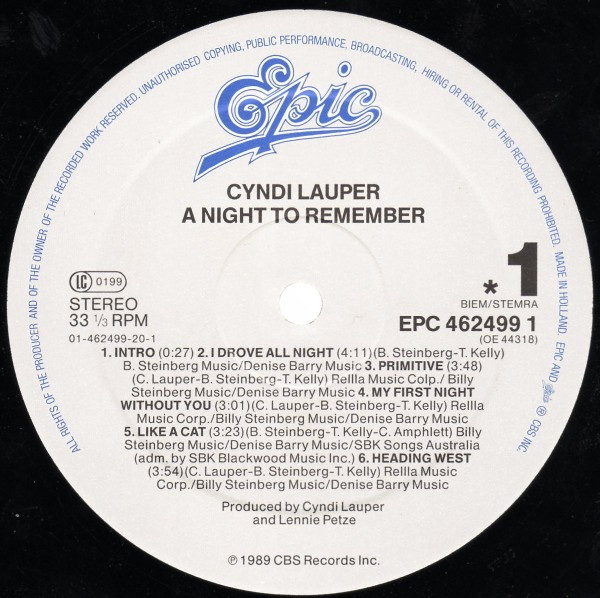 Cyndi Lauper - A Night To Remember | Epic (EPC 462499 1) - 3 Cyndi Lauper - A Night To Remember | Epic (EPC 462499 1) - 3