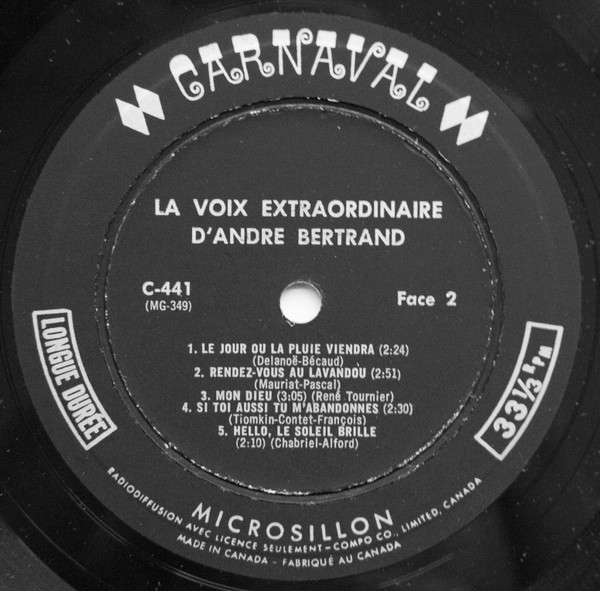 André Bertrand - La Voix Extraordinaire D'André Bertrand | Carnaval (C-441) - 4