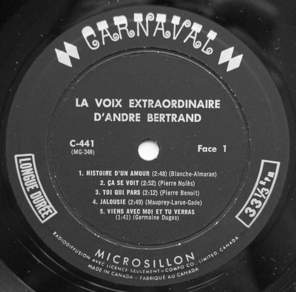 André Bertrand - La Voix Extraordinaire D'André Bertrand | Carnaval (C-441) - 3