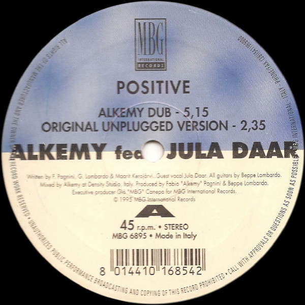 Alkemy Feat. Jula Daar - Positive | MBG International Records (MBG 6895) - main Alkemy Feat. Jula Daar - Positive | MBG International Records (MBG 6895) - main
