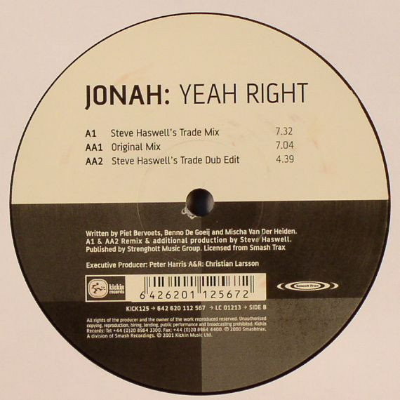 Jonah - Yeah Right | Kickin Records (KICK125) - main Jonah - Yeah Right | Kickin Records (KICK125) - main