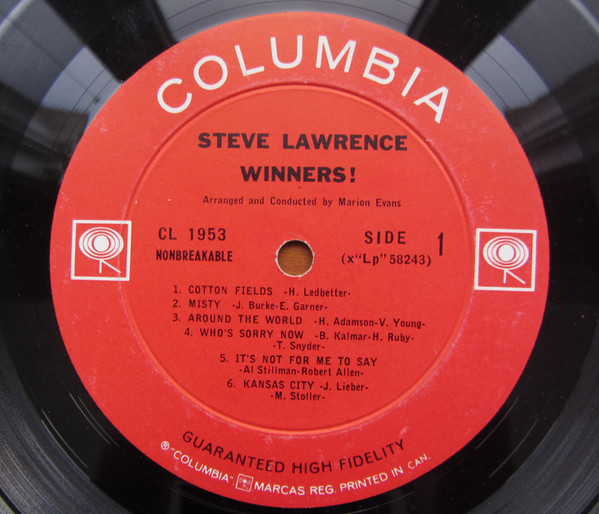 Steve Lawrence - Winners! | Columbia (CL 1953) - 3 Steve Lawrence - Winners! | Columbia (CL 1953) - 3
