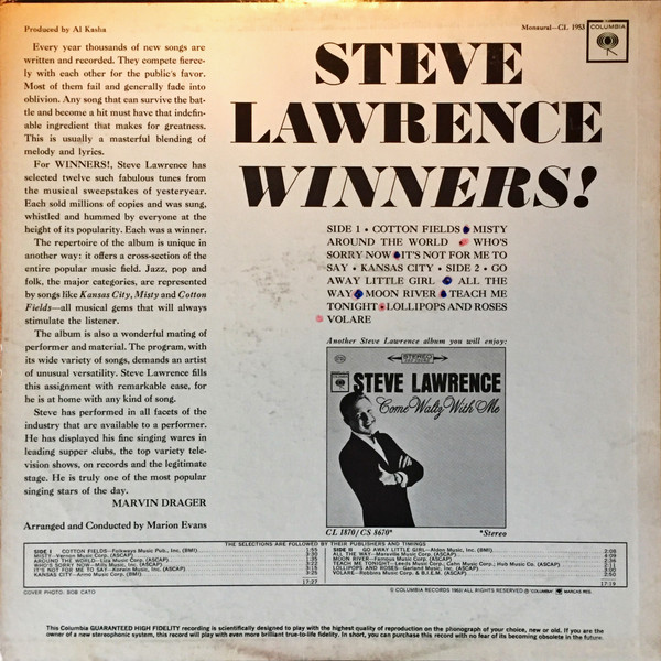 Steve Lawrence - Winners! | Columbia (CL 1953) - 2 Steve Lawrence - Winners! | Columbia (CL 1953) - 2
