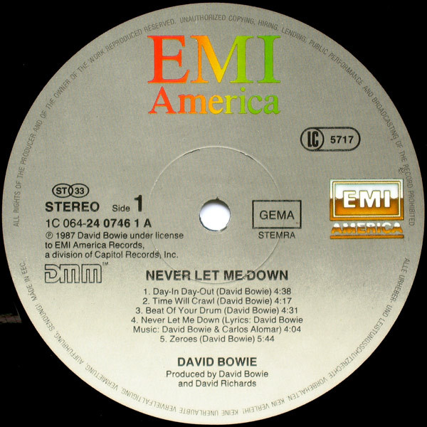 David Bowie - Never Let Me Down | EMI America (1C 064-24 0746 1) - 3