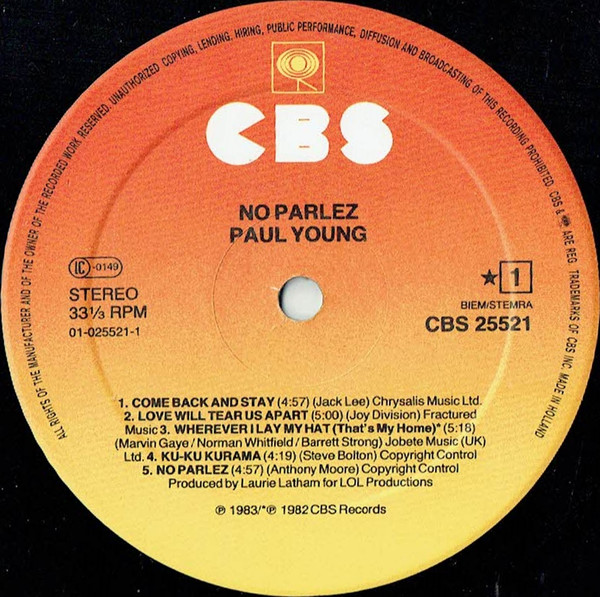 Paul Young - No Parlez | CBS (CBS 25521) - 3 Paul Young - No Parlez | CBS (CBS 25521) - 3