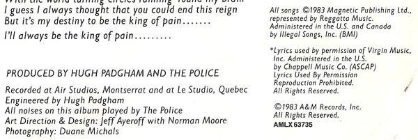 The Police - Synchronicity | A&M Records (AMLX 63735) - 9 The Police - Synchronicity | A&M Records (AMLX 63735) - 9