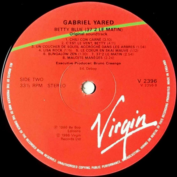 Gabriel Yared - Betty Blue (37°2 Le Matin) | Virgin (V 2396) - 4 Gabriel Yared - Betty Blue (37°2 Le Matin) | Virgin (V 2396) - 4